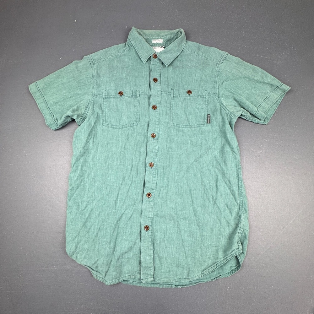 Columbia Men's S Green Short Sleeve Button Down Cotton Hemp Outdoor Casual Shirt